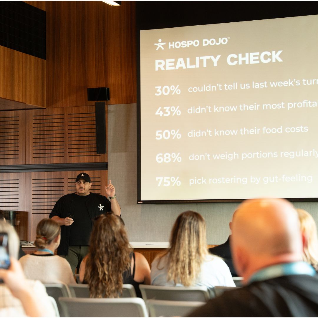 Paul Ayyash presenting the Reality Check to a room of hospitality operators